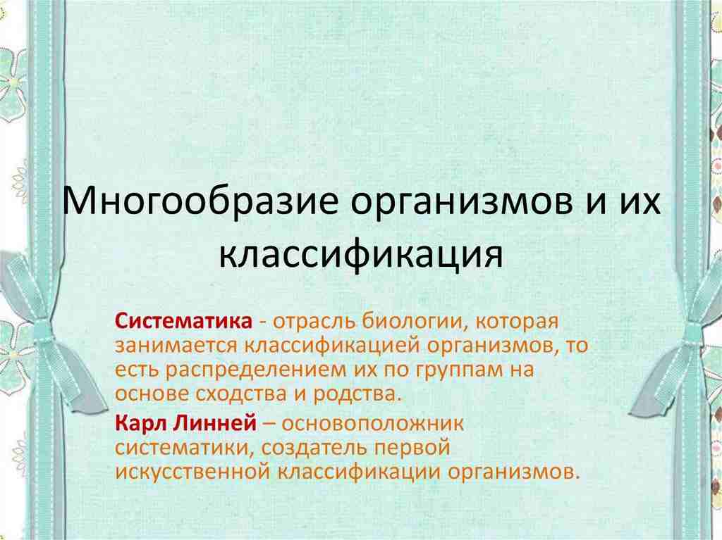 многообразие организмов и их классификация