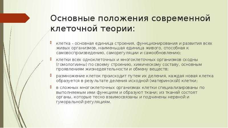 основные положения современной клеточной теории