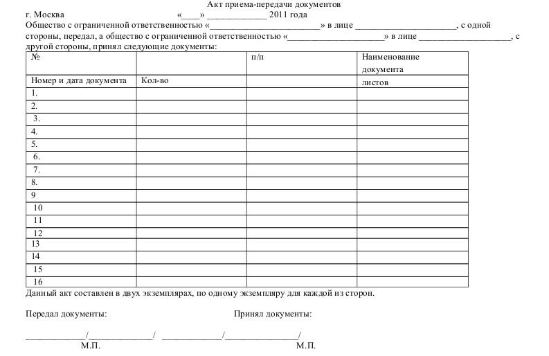 реестр передачи документов бланк образец