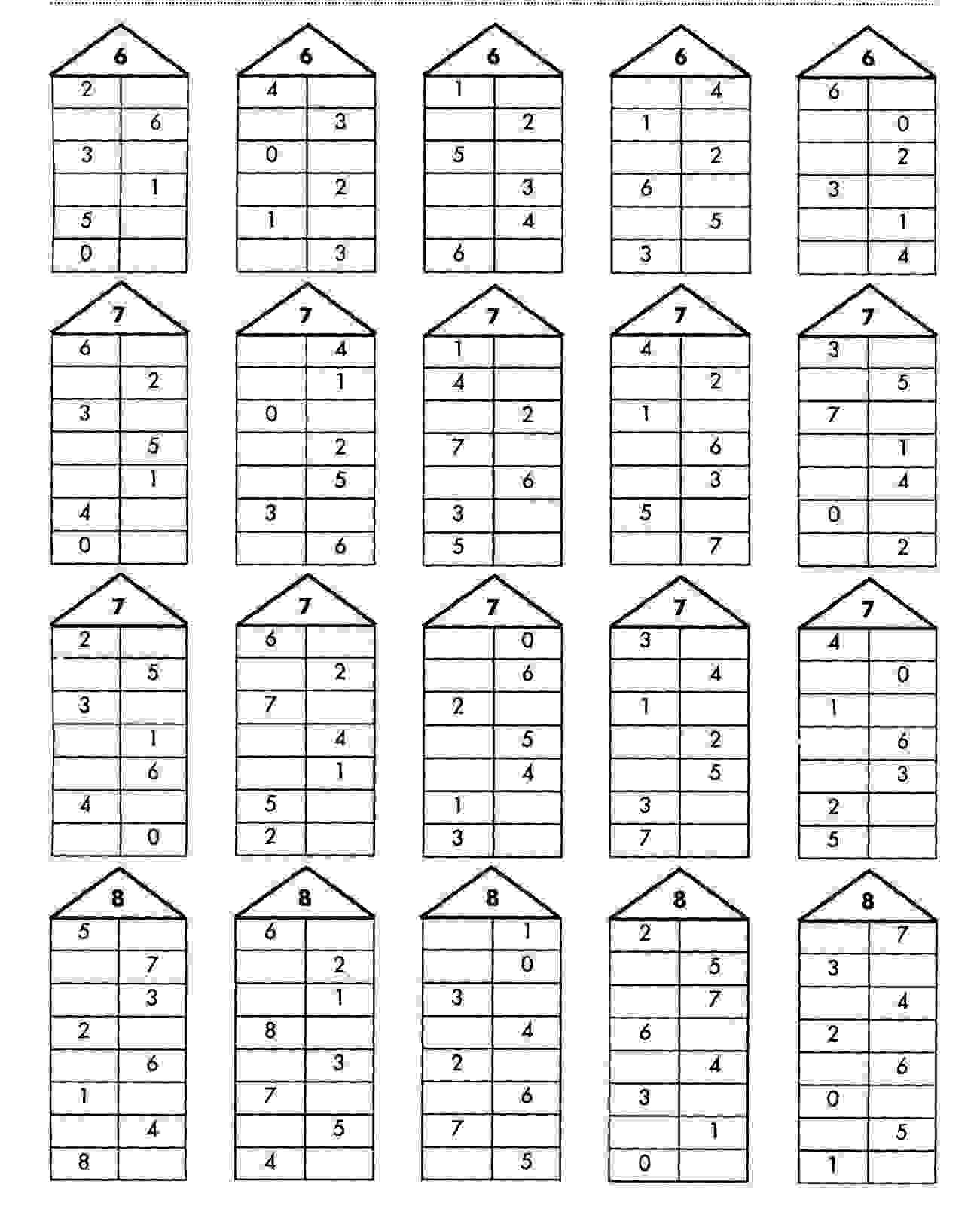 состав числа до 10 домики