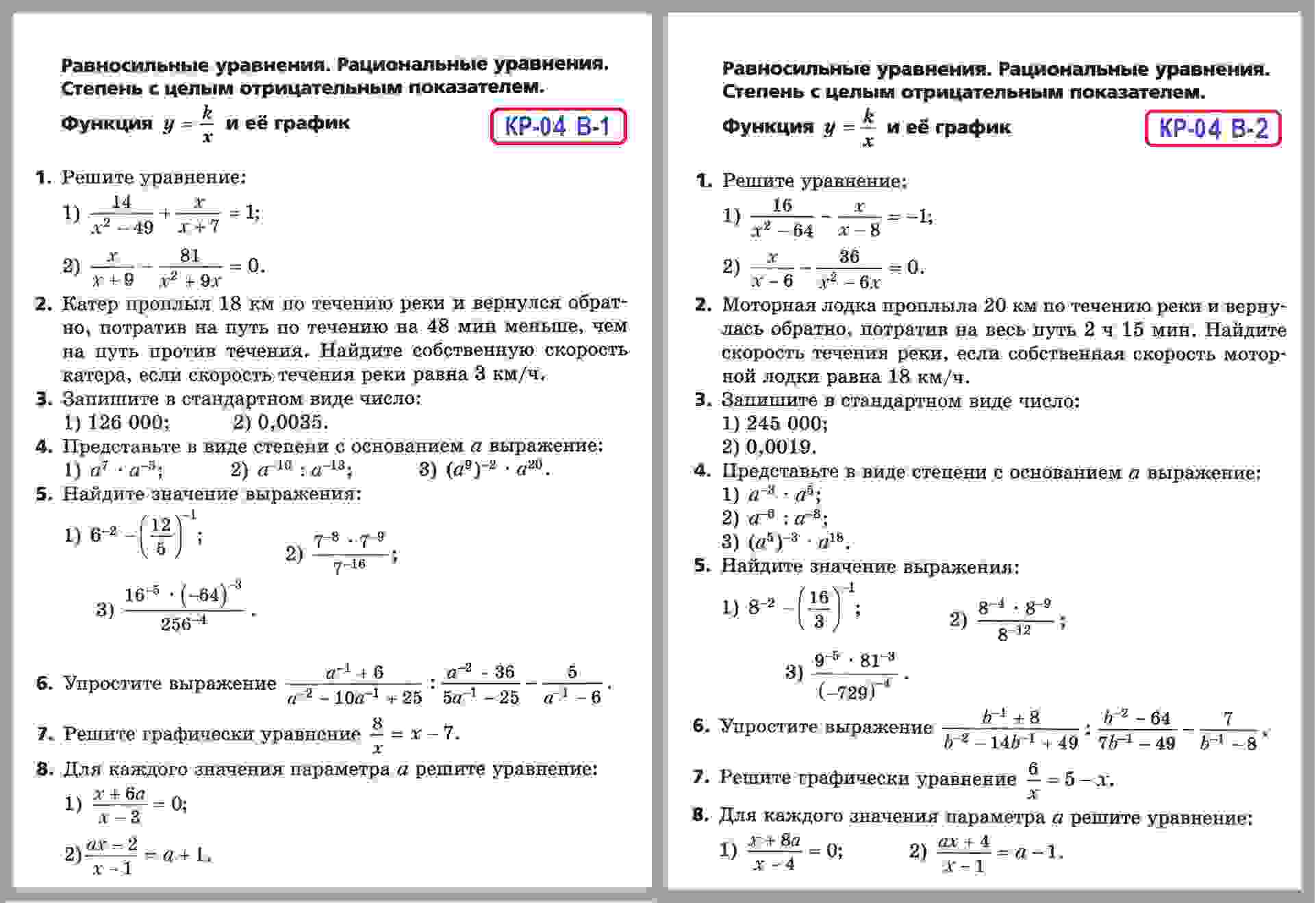 степень с целым отрицательным показателем 8 класс